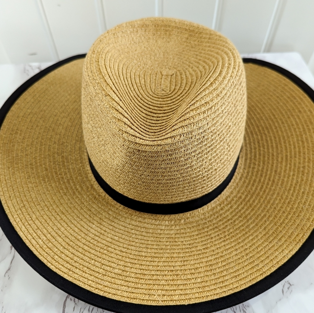 Scala Pronto Womens Fedora Hat Straw Paper Summer Ribbon Tan Black Beach One Sz